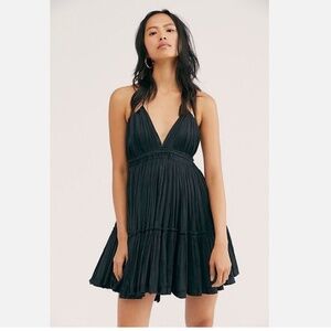 Free People 100 Degrees Of Shine Black Mini Dress